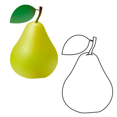 3D ve çizgi gerçekçi yeşil armut beyaz arka planda izole edilmiş. Vektör illüstrasyonu