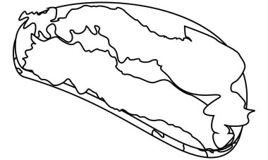 Pastırmalı gerçekçi sandviçin vektör çizgisi çizimi. Malzemeli lezzetli atıştırmalıklar. Beyaz arkaplanda izole