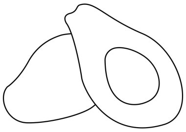 Gerçekçi Çizgi Yeşil Avokado ve Dilimlenmiş Beyaz Arkaplan Çiğ Lezzetli Sağlıklı Vejetaryen Gıda İçi. Vektör illüstrasyonu.