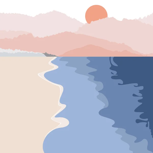Vue Paysage Côte Naturelle Mer Avec Chaîne Montagnes Matin Lever — Image vectorielle