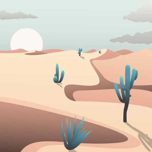 Cactus Dans Paysage Désertique Dans Style Art Dégradé Mode Illustration — Image vectorielle