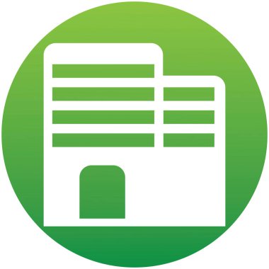 Ofis binası simgesi düz stil. Beyaz arkaplanda izole edilmiş yeşil daire vektör çizimi. Mimarlık sektörü danışmanı