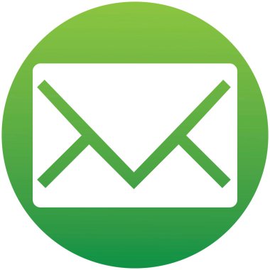 Zarf posta simgesi, vektör illüstrasyonu. Bir kümenin düz tasarım simgesi. Beyaz arka planda izole edilmiş. Yeşil eğimli çemberde zarf.