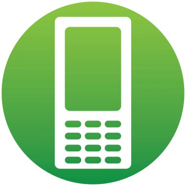 Moda düz stili beyaz arka planda izole edilmiş bir setin cep telefonu simgesi. Web sitenizin tasarımı, logosu, uygulaması ve UI için yeşil gradyan tuşundaki Retro mobil sembol. Vektör illüstrasyonu, EPS10