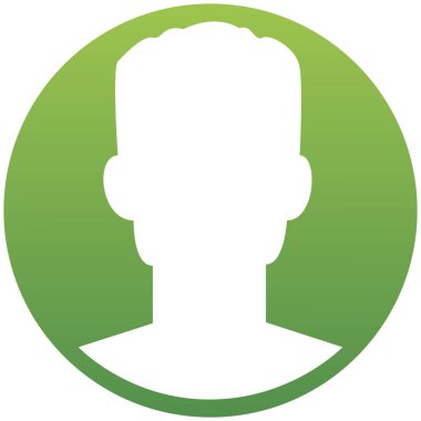 Bilgi grafikleri, web siteleri ve yazdırma ortamı ve arayüzleri için uygun bir erkek avatar simgesi. Beyaz arkaplanda izole edilmiş yeşil gradyan düğmesindeki vektör simgesi. EPS 10