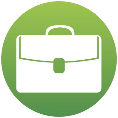 Evrak çantası simgesi daire içinde. Beyaz arkaplanda izole edilmiş modaya uygun düz bir setin simge tasarım ögesi. Web sitenizin tasarımı, logosu, uygulaması ve UI için yeşil gradyan tuşundaki Retro sembolü. Vektör illüstrasyonu, EPS10