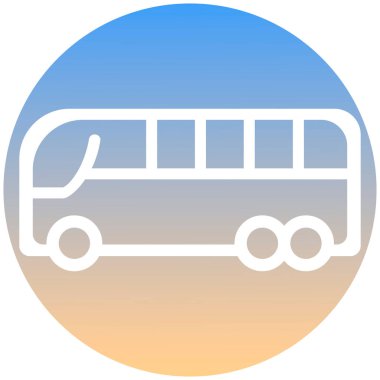 Bir setin otobüs sembolü. Beyaz otobüs simgesi, gradyan düğmesinde. Pankart, kart, poster, broşür, afiş, uygulama, web tasarımı için kullan. Düzenlemesi kolay. Vektör illüstrasyonu - EPS10. Beyaz arkaplanda izole.
