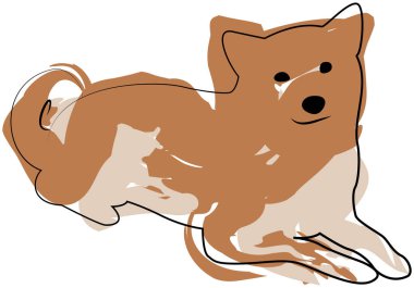 Shiba inu, The buddy dog. Line dog with paint spots isolated on white. Vector EPS 10