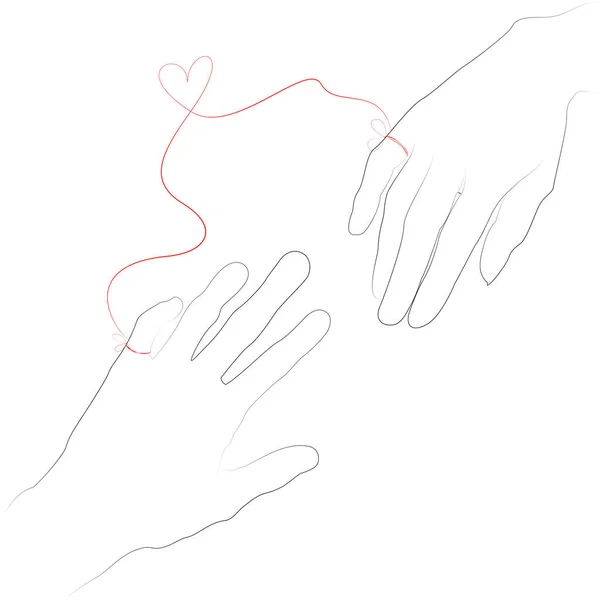 手绘简单的情人节礼物 婚礼贺卡或邀请函 手绘红色的命运线与心形相连 病媒Eps 免版税图库矢量图片