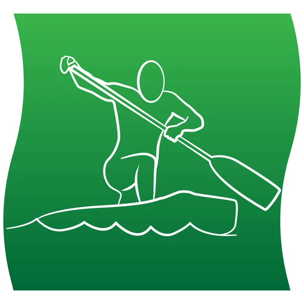 Canoeing logo or kayaking sport emblem - man silhouette that rowing with oars of canoe and river or lake waves
