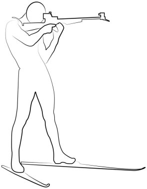 Siluet biatlon atıcısı, kayakçı hedefe nişan alıyor. Spor seti ikonu. Vektör EPS 10