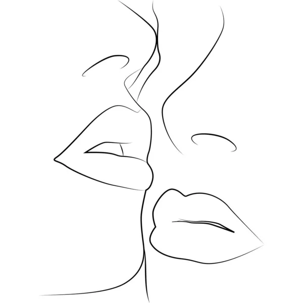 2人のキスの女性のラインイラスト。同性愛関係、愛、 LGBT 、人権の自由という概念。白地に黒い線 — ストックベクタ