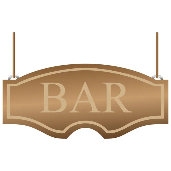 Bar-Schild. Lockiges Holzschild, das an den Seilen hängt. Vektor-Illustration isoliert auf Weiß — Stockvektor
