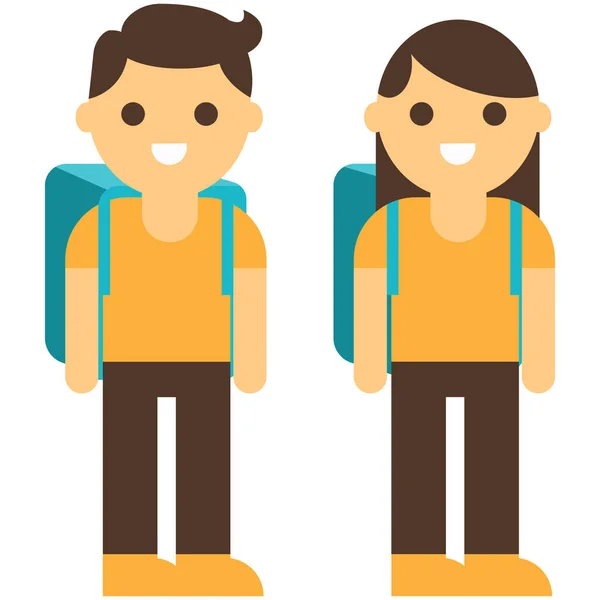 Boy and girl going to school set. Entrance to school. Vector — Stock Vector