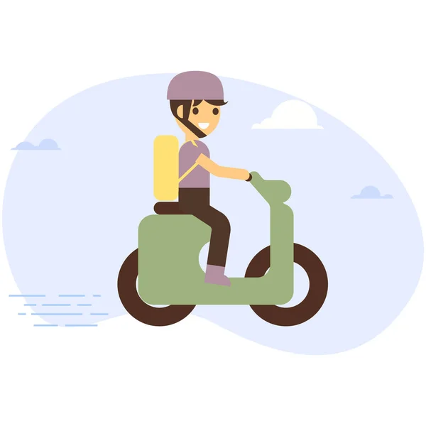 Entrega homem andar de moto. Ilustração de estilo plano. Vetor — Vetor de Stock