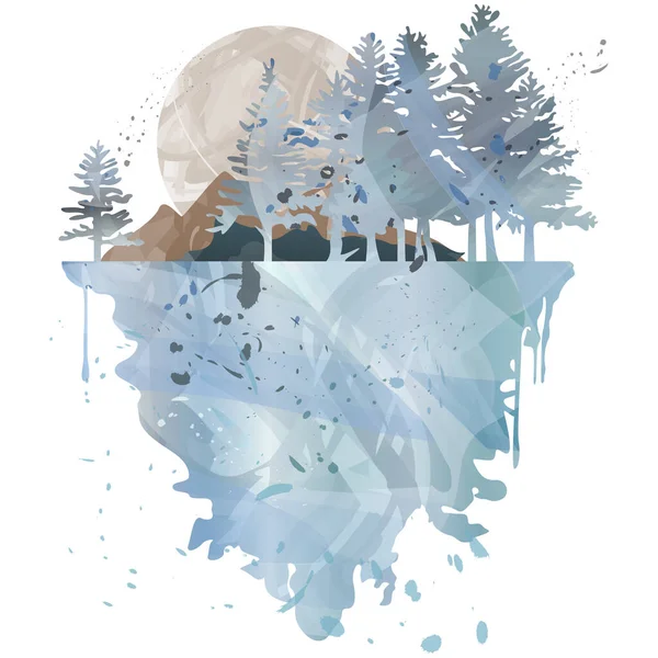Watercolor Winter Forest Landscape Vector Eps — Image vectorielle