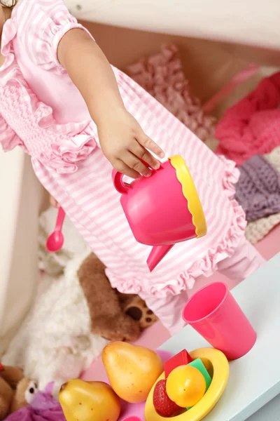 Pretend Play Tea Party at home with a TeePee Tent — Stock Photo, Image