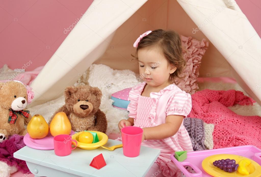 Pretend Play Tea Party at home with a TeePee Tent