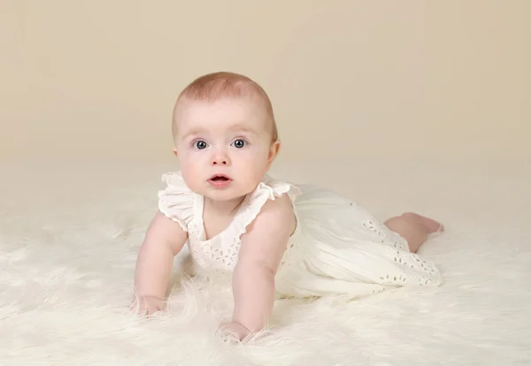 Baby Girl Tummy Time Smiling — Stock Photo, Image