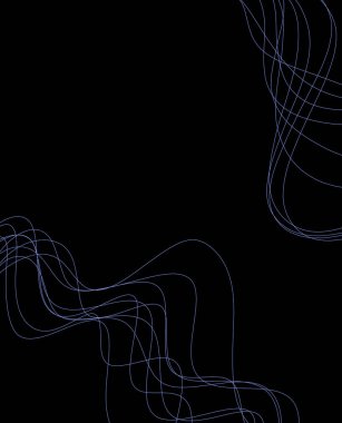 Siyah zemin üzerinde neon mavisi ince çizgiler, soyut sanat, çağdaş illüstrasyon, modern basit minimalist çizim