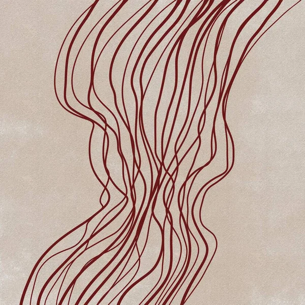 Líneas rojas de vino abstracto sobre fondo de textura de lona de color beige, paleta de desnudos cálidos, fondo de pantalla minimalista —  Fotos de Stock