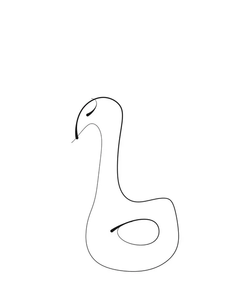 鸭的单行数字图，简朴的黑色，白色简约的鸟类图解 — 图库照片