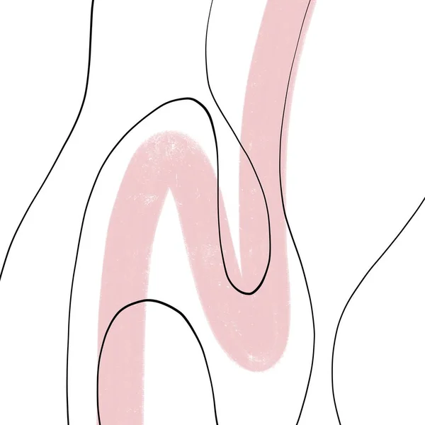 간단 한 흰색 추상 벽지에 극미 한 얇은 검은 선으로 감촉 핑크 브러시 스트로크 — 스톡 사진