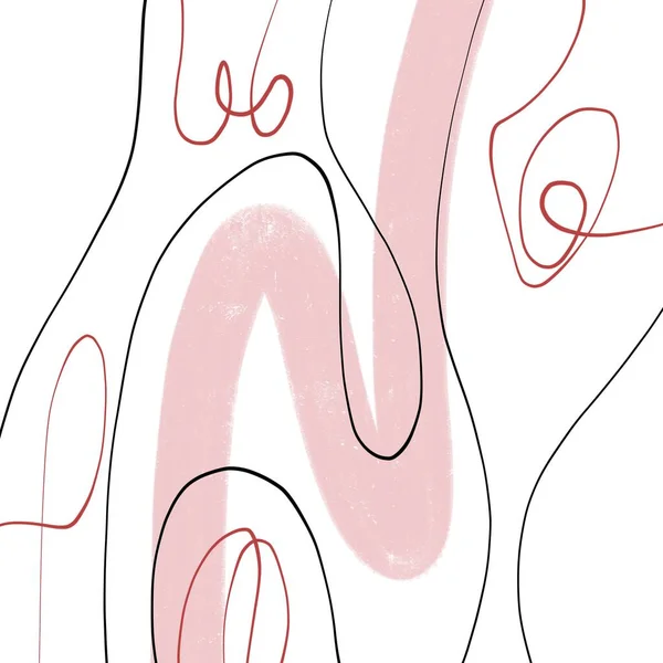 Gouache textúra rózsaszín ecset stroke piszkos elvont fekete piros vonalak egyszerű fehér háttér — Stock Fotó