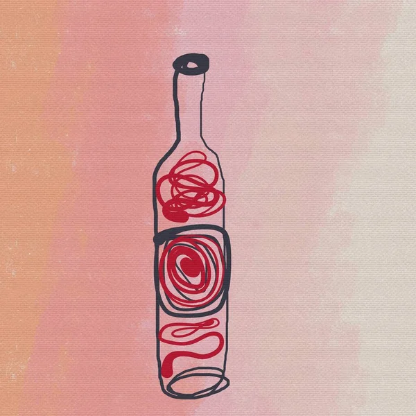 Abstracto Dibujo Digital Una Línea Botella Vino Bebida Alcohólica Completa —  Fotos de Stock