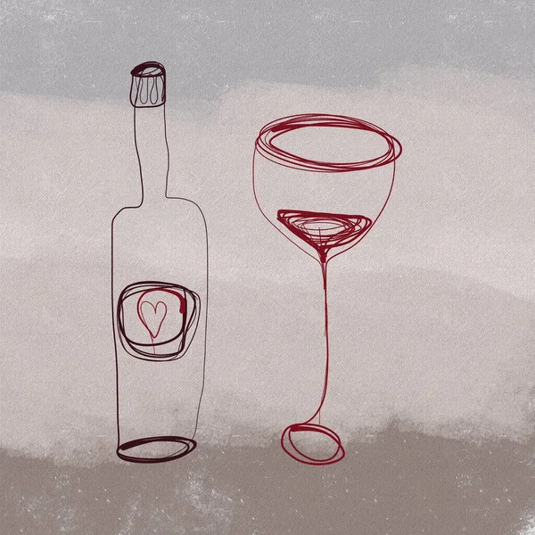 Dibujo Digital Una Línea Copa Vino Abstracta Bebidas Alcohólicas Sobre —  Fotos de Stock