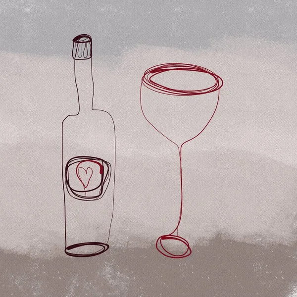 Dibujo Digital Una Línea Copa Vino Abstracta Bebidas Alcohólicas Sobre —  Fotos de Stock