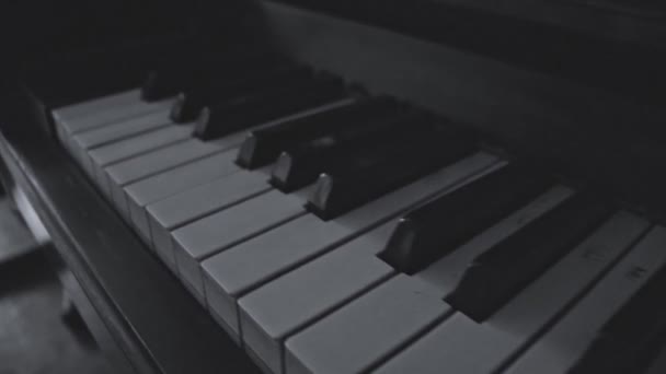 グランドピアノのキーボードの詳細 楽器に対するモノクロームのクローズアップ — ストック動画