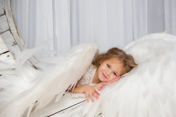 Stock image Christmas shooting of a cute little girl in the studio with wings