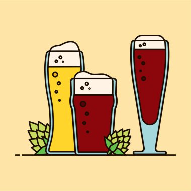 Bira restoranının ikonu. Hediye kartı, bir bardak birası olan bir restoranın tasarımı. Şenlik posteri. El yapımı bira, şerbetçiotu, filtresiz bira, bira, bira bardağı, bira indirimi, satış.