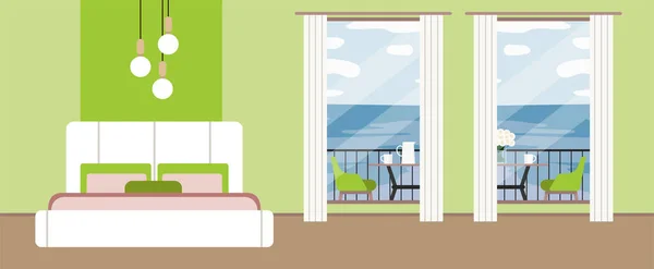 Роскошная Спальня Большая Кровать Тумбочкой Тумбочкой Номер Отеле Дизайн Интерьера — стоковый вектор