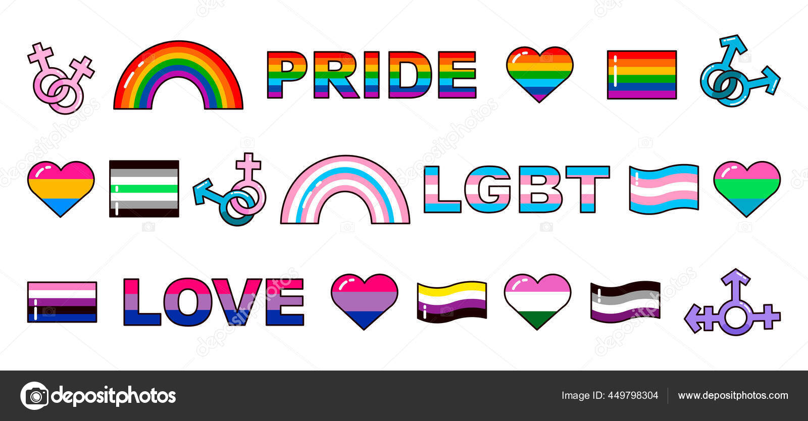 Lgbt Pride Symbols Icons Flags Sexual Orientation Concept Tolerance ...
