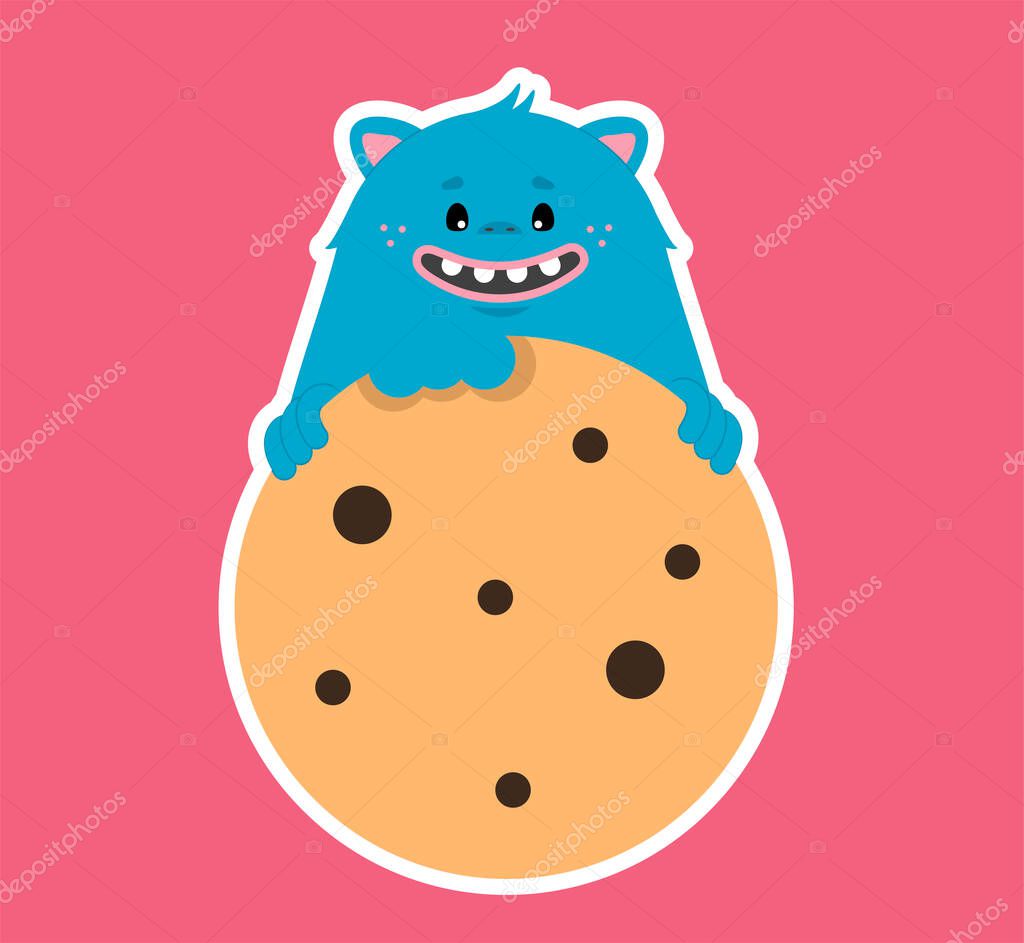 Isolated Vector Illustration For Bakery And Candy Shop Mascot Cookie Monster Logo Of Healthy Cookie Without Sugar From Natural Products The Concept Is Healthy And Tasty Vector Stock Flat Illustration Premium