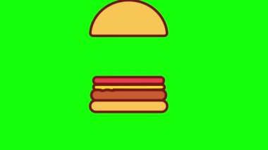 Hamburger pişirme ile video animasyonu döngüsü. Fast food, restoranlar, yemek blogcuları, restoran eleştirmenleri ve hamburgerciler için uygundur. Et yiyenler veya soya eti, vejetaryen burger.