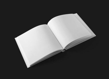 Siyah kağıt arkaplan üzerine açılan boş kitapçığın bir kopyası. Kırpma yolu ile izole edilmiş.