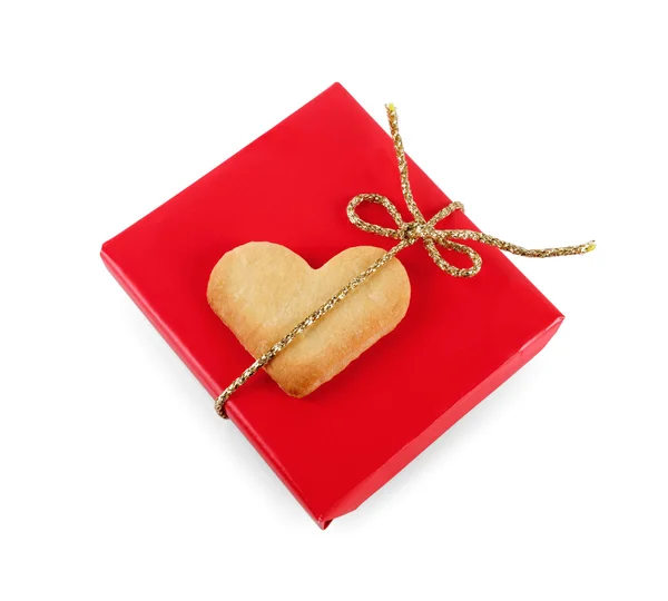 Cookie-heart and gift box — Stock Photo, Image