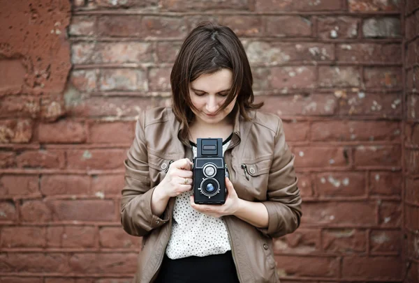 Mulher fotógrafa — Fotografia de Stock