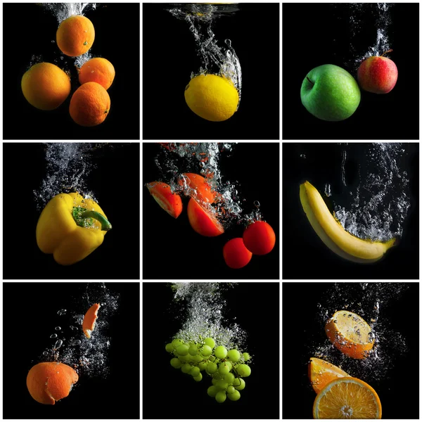 Obst und Gemüse in Wasser — Stockfoto