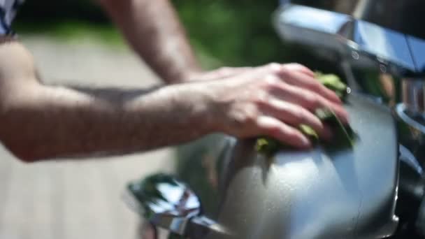 Biker Motorcycle Tank Washes Stock Footage