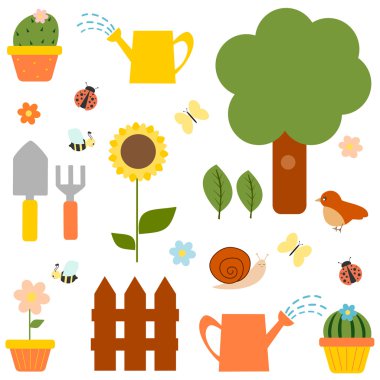 sevimli çizgi Bahçe vektör çizim ayarla