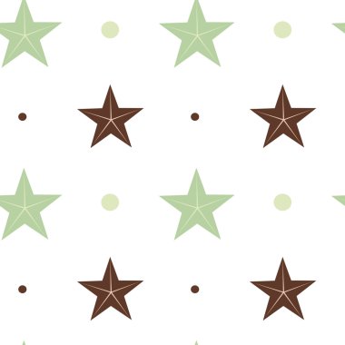 İskandinav renklerde soyut yeşil ve kahverengi yıldızlar dikişsiz vektör desen arka plan illüstrasyon