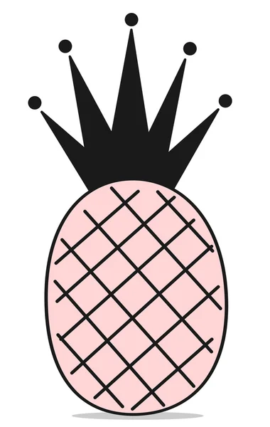 Abstrakte schwarz rosa Karikatur Ananas mit königlicher Krone Vektor Illustration — Stockvektor