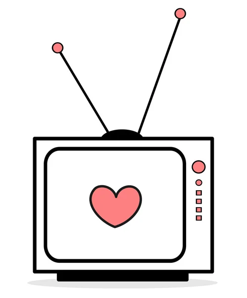 可爱的卡通黑色白色粉红色复古老式电视矢量图 — 图库矢量图片
