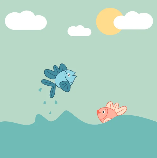 可爱的卡通鱼跳出水面矢量图 — 图库矢量图片