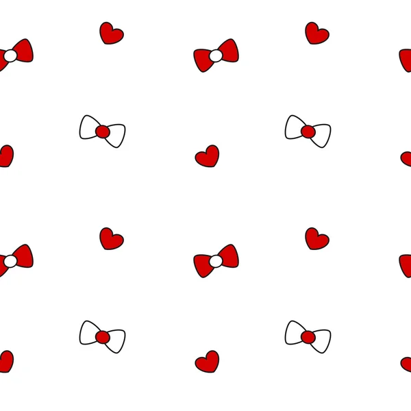 Милая черно-белая красная лента лук и сердце бесшовный векторный рисунок фон иллюстрации — стоковый вектор