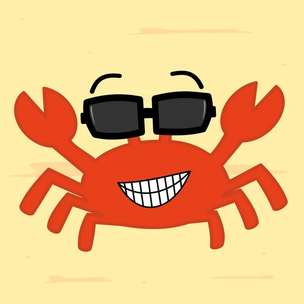 Lustige Cartoon-Krabbe mit Sonnenbrille am Strand niedliche Vektor-Illustration — Stockvektor